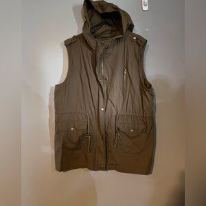 ZENANA DRAWSTRING WAIST MILITARY HOODIE VEST